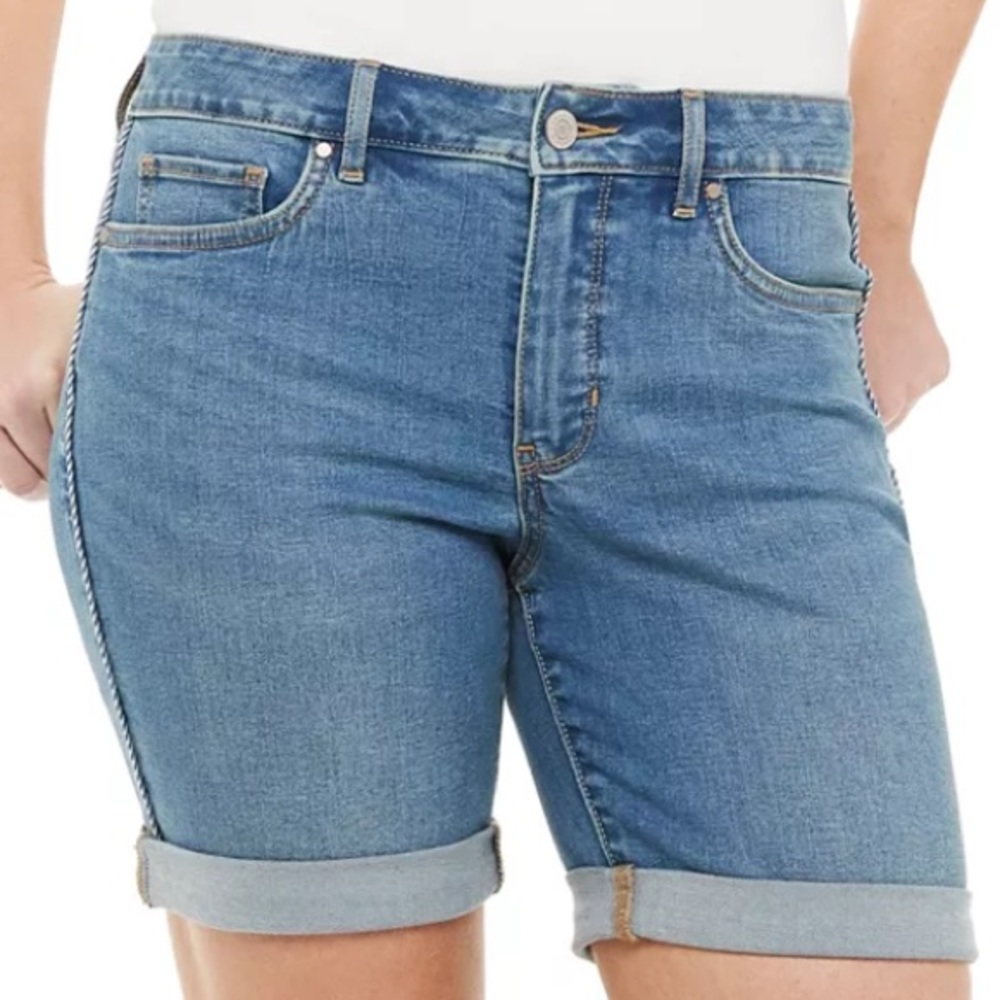 CROFT & BARROW Cuffed Bermuda Jean Shorts Sz 10